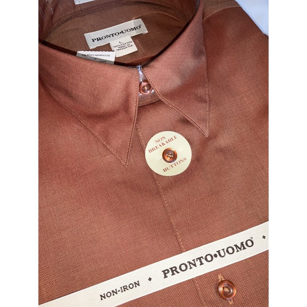 Pronto Uomo Rust Brown Woven texture Dress Shirt Size Large - Picture 4 of 6